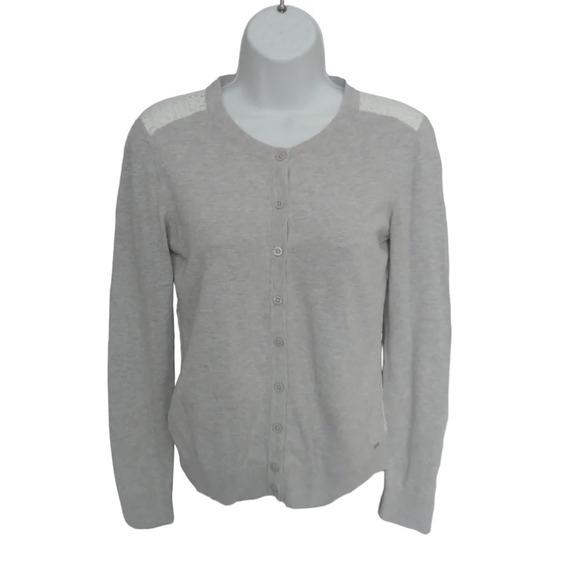 Tommy Hilfiger Cotton Button Down  Cardigan Lace Light Gray S - Picture 1 of 6